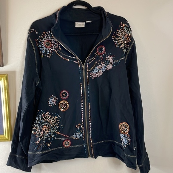 Zenergy By Chico's Black Embroided and Beaded Full Zip Jacket - Picture 9 of 10